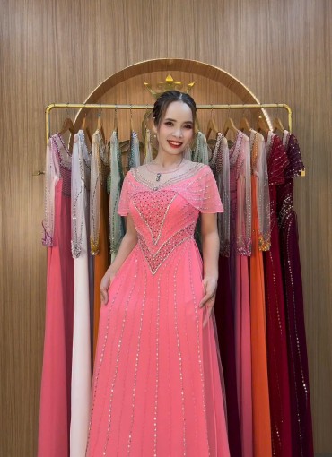 ÁO DÀI DẠ HỘI CAO CẤP HỒNG DÂU - DHCC099
