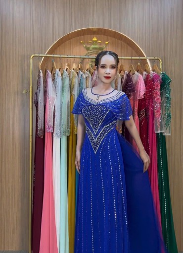 ÁO DÀI DẠ HỘI CAO CẤP XANH COBAN - DHCC099