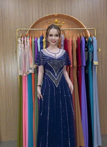 ÁO DÀI DẠ HỘI CAO CẤP XANH ĐEN - DHCC099