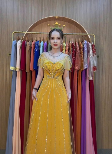 ÁO DÀI DẠ HỘI CAO CẤP VÀNG ĐỒNG - DHCC100